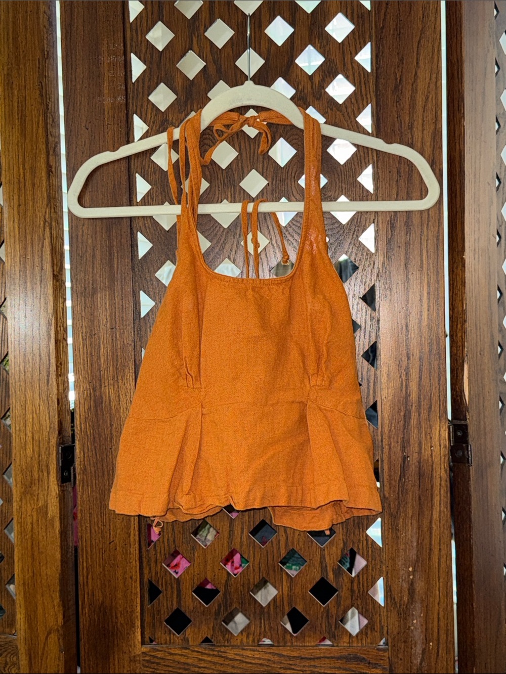 Free People Linen/Cotton Orange Halter Tie-Back